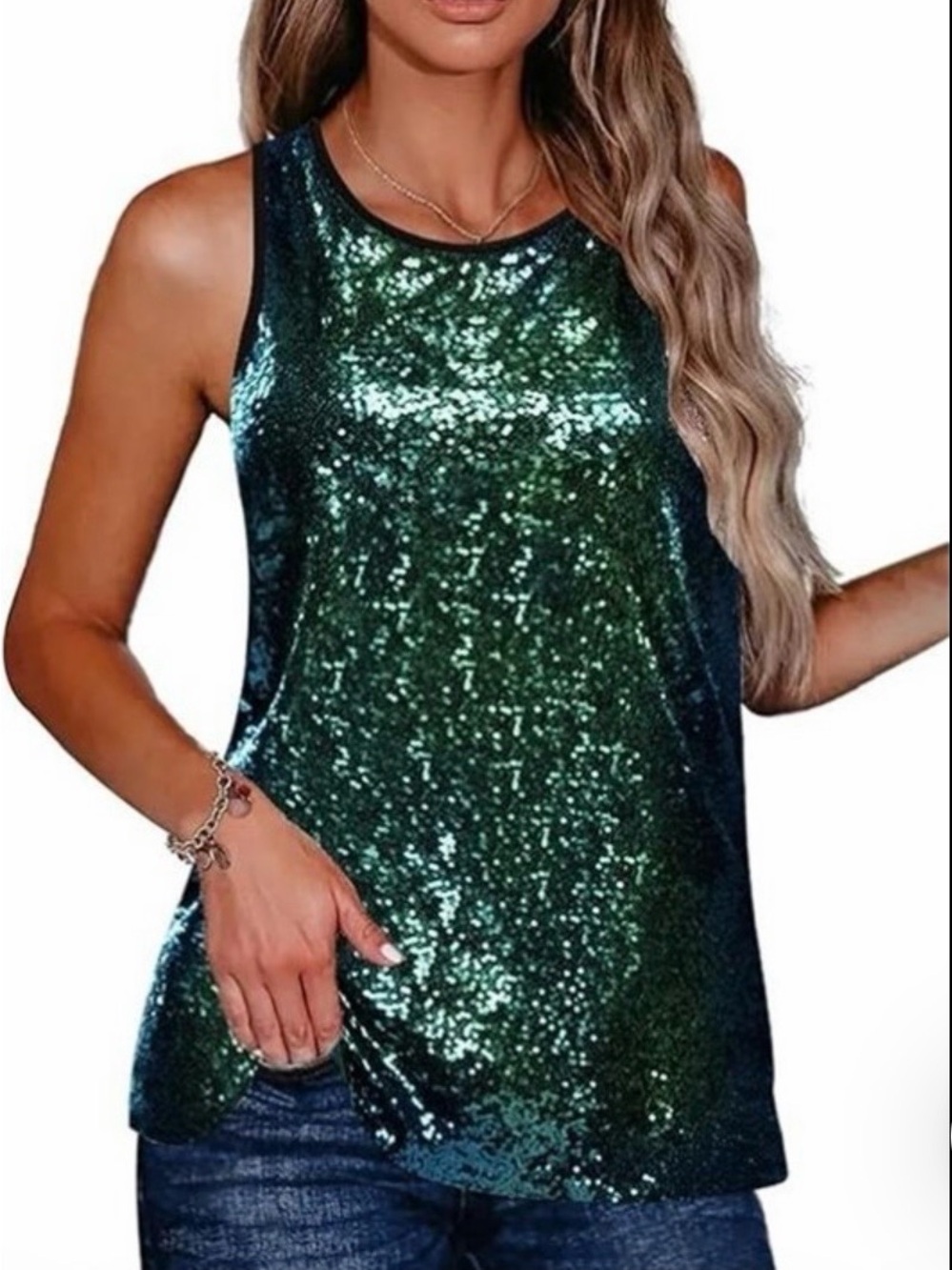 🔥🆕🔥 Zeagoo Emerald Green Sequin Tank Top